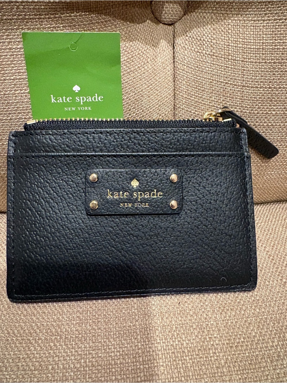 Kate Spade Black Leather Card Wallet with Gold Hardware NWT